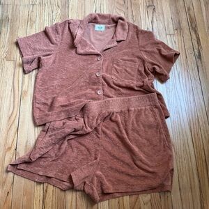 Marine Layer Terry Cloth Lounge Set Button Top Shorts Rust XL
